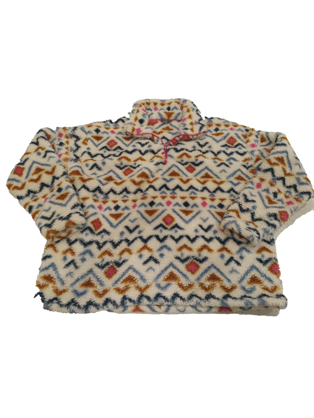 Eddie Bauer Fleece Pullover Womens XL Cream Sherpa Aztec Southwestern 1/4 Zip XL